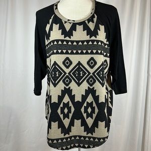 Absolutely Famous Women’s Black/Beige Printed 3/4 Length Sleeve Top Size M